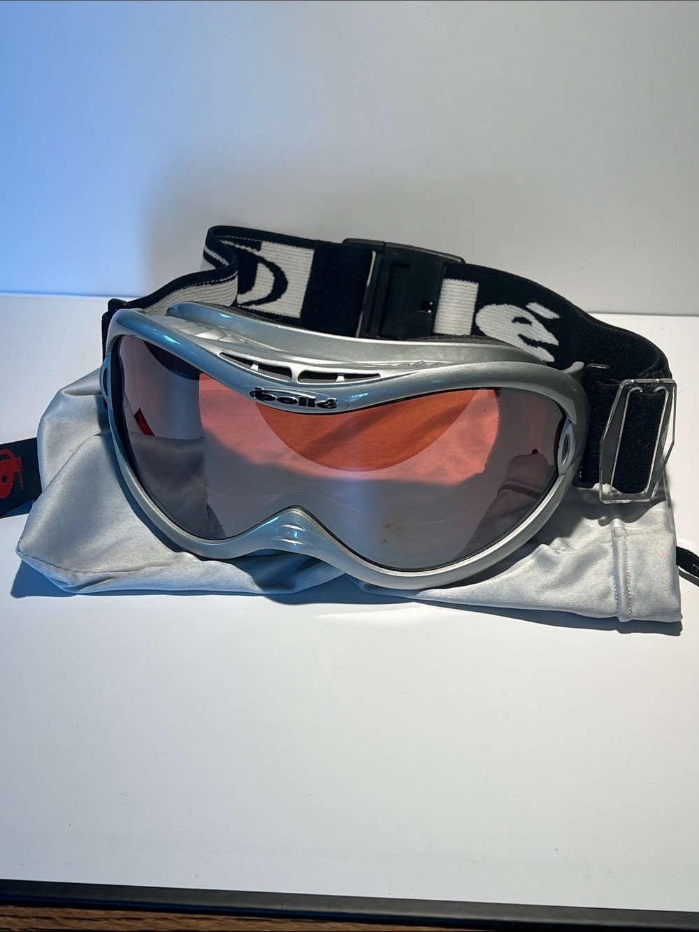 bolle Silver Frame Ski Goggles with Pink-Tint Lens